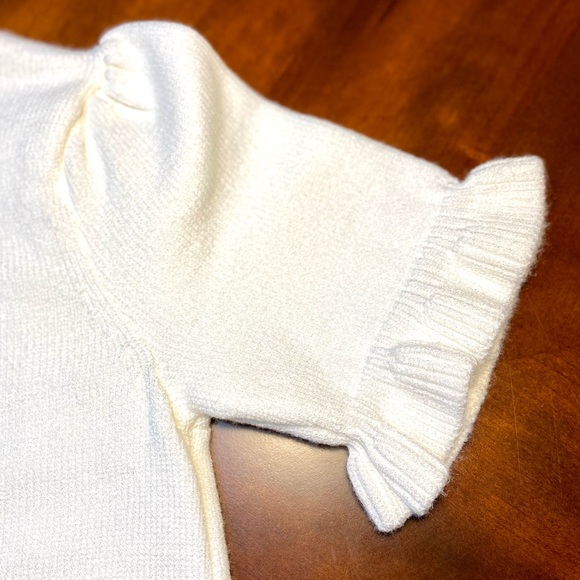 Philosophy Ivory White Pleated Short Sleeve Top Ruffle Knit Sweater - Picture 11 of 12